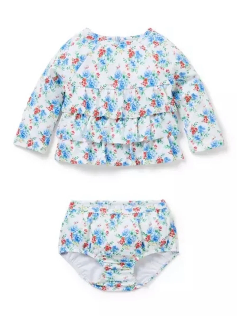 Baby Girls White Floral Ruffle Swim Set